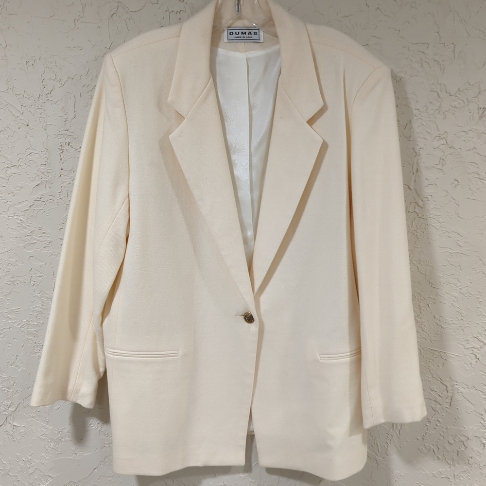 Dumas Vintage Cream Wool Blazer - Women's Size 16 Classic Office Basic Normal